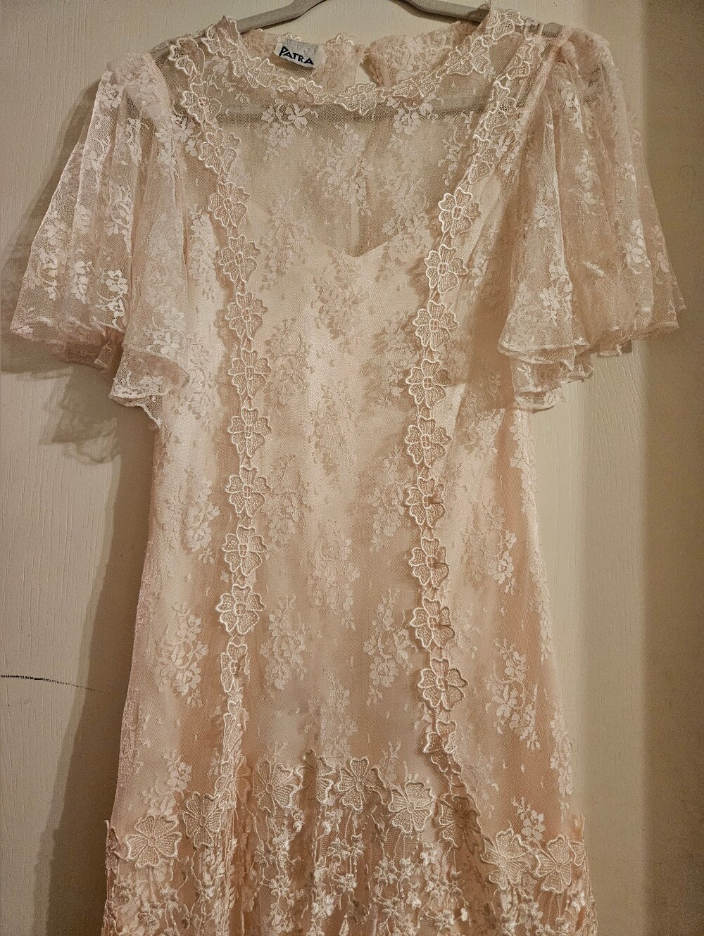 Vintage Patra Lace Two Piece Dress Satin Slip Asymmetrical Romantic